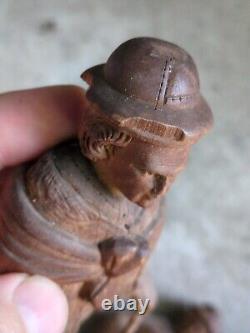 Pair Of Antique Peruvian Wooden Folk Art Statues Carved Figurines withPatina 1920s