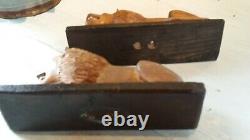 Pair Of Carved Wooden Lions On Bases Naive/folk Art/rustic