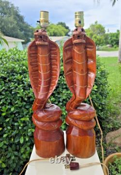 Pair of Hand Carved American Folk Art, Cobra Lamps, Outsider Art, VERY RARE