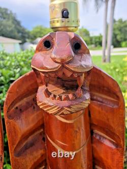 Pair of Hand Carved American Folk Art, Cobra Lamps, Outsider Art, VERY RARE