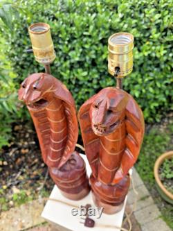 Pair of Hand Carved American Folk Art, Cobra Lamps, Outsider Art, VERY RARE
