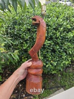 Pair of Hand Carved American Folk Art, Cobra Lamps, Outsider Art, VERY RARE