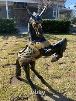 Pair of Two Vintage Folk Art Wood Carved Hand Painted Rearing Horses Must see