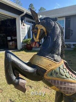 Pair of Two Vintage Folk Art Wood Carved Hand Painted Rearing Horses Must see