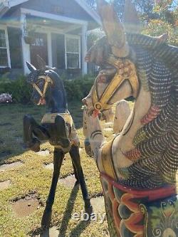 Pair of Two Vintage Folk Art Wood Carved Hand Painted Rearing Horses Must see
