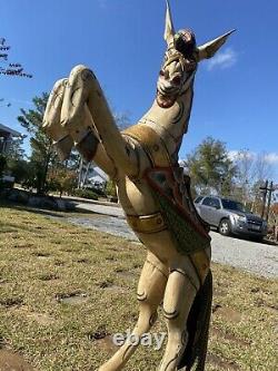 Pair of Two Vintage Folk Art Wood Carved Hand Painted Rearing Horses Must see