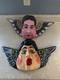 Pair Of Vintage Mexican Folk Art Wall Hanging Cherubs Hand Carved And Painted
