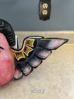 Pair of Vintage Mexican Folk Art Wall Hanging Cherubs Hand Carved and Painted