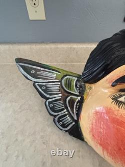 Pair of Vintage Mexican Folk Art Wall Hanging Cherubs Hand Carved and Painted