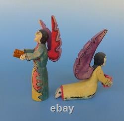 Pair of vintage Mexican wood carved angels Oaxaca 8 1/8 tall