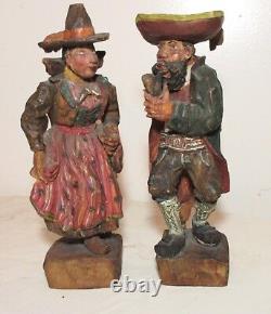 Pair rare MUSEUM hand carved wood Carl Hallsthammar Folk Art figural sculpture