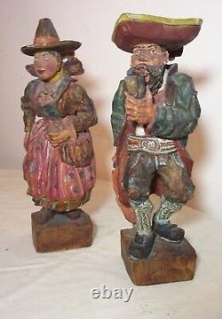 Pair rare MUSEUM hand carved wood Carl Hallsthammar Folk Art figural sculpture