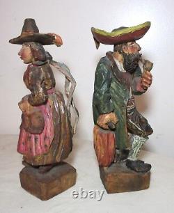 Pair rare MUSEUM hand carved wood Carl Hallsthammar Folk Art figural sculpture