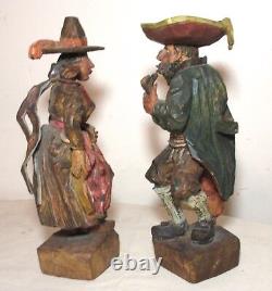 Pair rare MUSEUM hand carved wood Carl Hallsthammar Folk Art figural sculpture