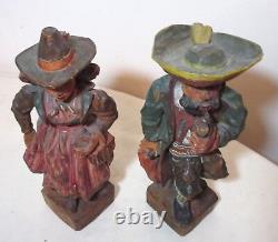 Pair rare MUSEUM hand carved wood Carl Hallsthammar Folk Art figural sculpture