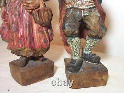 Pair rare MUSEUM hand carved wood Carl Hallsthammar Folk Art figural sculpture