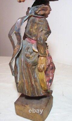 Pair rare MUSEUM hand carved wood Carl Hallsthammar Folk Art figural sculpture