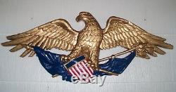 Patriotic Eagle Wood Carving Flag and Shield Folk Art Hand Carved