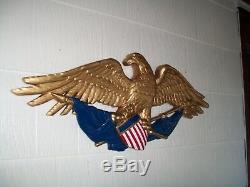 Patriotic Eagle Wood Carving Flag and Shield Folk Art Hand Carved