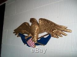 Patriotic Eagle Wood Carving Flag and Shield Folk Art Hand Carved
