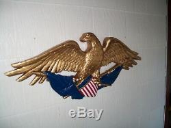 Patriotic Eagle Wood Carving Flag and Shield Folk Art Hand Carved