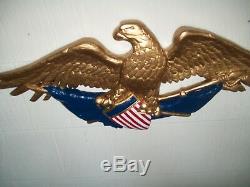 Patriotic Eagle Wood Carving Flag and Shield Folk Art Hand Carved