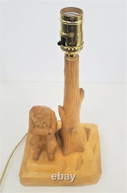 Paul E. Caron Hand Carved Lamp Figure of Gentleman Signed Folk Art
