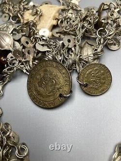 Peruvian Artisan Folk Art Carved Charm'65-71 Coin Statement Necklace VTG Unique