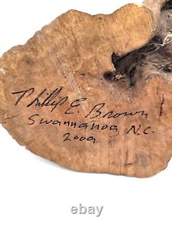 Phillip E Brown (1955-2011) Carved Cardinal Bird on Driftwood Folk Art Sculpture