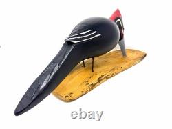 Pileated Woodpecker Folk Art Wood Carving Signed by Jim Slack