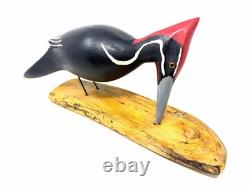 Pileated Woodpecker Folk Art Wood Carving Signed by Jim Slack