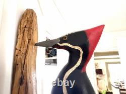 Pileated Woodpecker Folk Art Wood Carving Signed by Jim Slack
