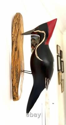 Pileated Woodpecker Folk Art Wood Carving Signed by Jim Slack