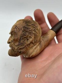 Pipe & Folk Art & Carved Wood & Head & Man