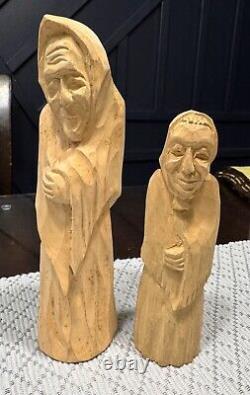 Polish Folk Art Figures by Jan Pawlowski Hand-Carved, Signed & Dated 1986