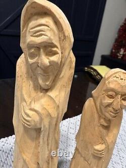 Polish Folk Art Figures by Jan Pawlowski Hand-Carved, Signed & Dated 1986