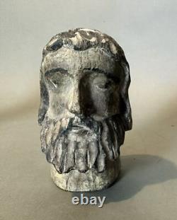 Primitive Antique Country Folk Art Carved Wooden Santos 5 Bust Head of a Man