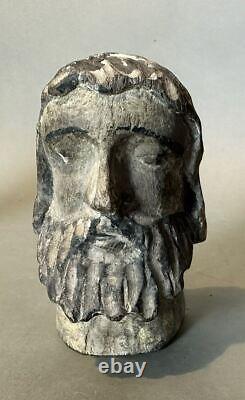 Primitive Antique Country Folk Art Carved Wooden Santos 5 Bust Head of a Man