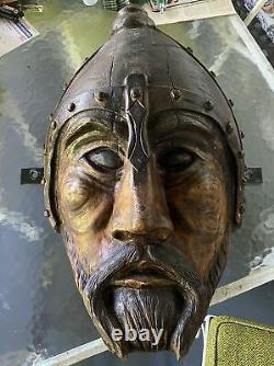 Primitive Antique Folk Art Style Carved Wooded Gladiator Head Portrait Of Thor