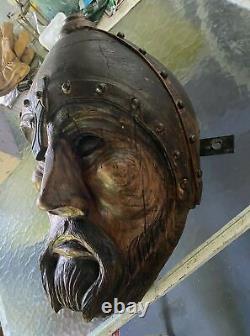 Primitive Antique Folk Art Style Carved Wooded Gladiator Head Portrait Of Thor