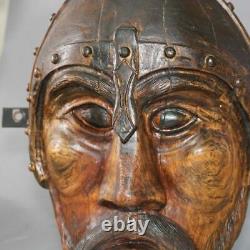 Primitive Antique Folk Art Style Carved Wooded Gladiator Head Portrait Of Thor