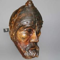 Primitive Antique Folk Art Style Carved Wooded Gladiator Head Portrait Of Thor