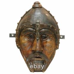 Primitive Antique Folk Art Style Carved Wooded Gladiator Head Portrait Of Thor