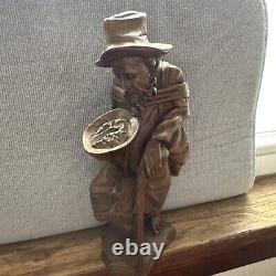 Primitive Antique Hand Carved Hiker Black Forest Folk Art Wood Statue