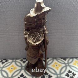 Primitive Antique Hand Carved Hiker Black Forest Folk Art Wood Statue