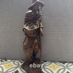 Primitive Antique Hand Carved Hiker Black Forest Folk Art Wood Statue