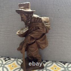 Primitive Antique Hand Carved Hiker Black Forest Folk Art Wood Statue