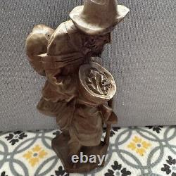 Primitive Antique Hand Carved Hiker Black Forest Folk Art Wood Statue