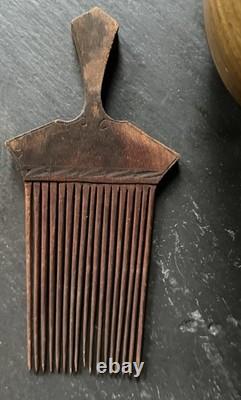 Primitive Antique Hand Carved Wood Hair Pick Comb Tribal Ethnographic Folk Art