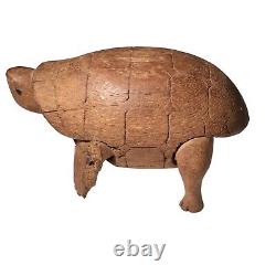 Primitive Antique Wood Carved Turtle Folk Art 3.5 Civil War Era Vintage 1800s